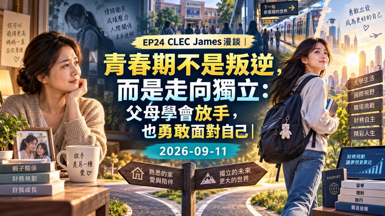 EP24 CLEC James 漫談：青春期不是叛逆，而是走向獨立：父母學會放手，也勇敢面對自己｜2026-09-11